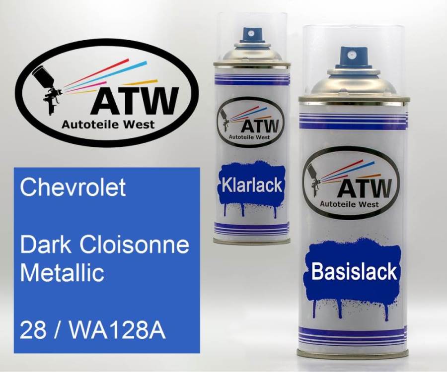 Chevrolet, Dark Cloisonne Metallic, 28 / WA128A: 400ml Sprühdose + 400ml Klarlack - Set, von ATW Autoteile West.